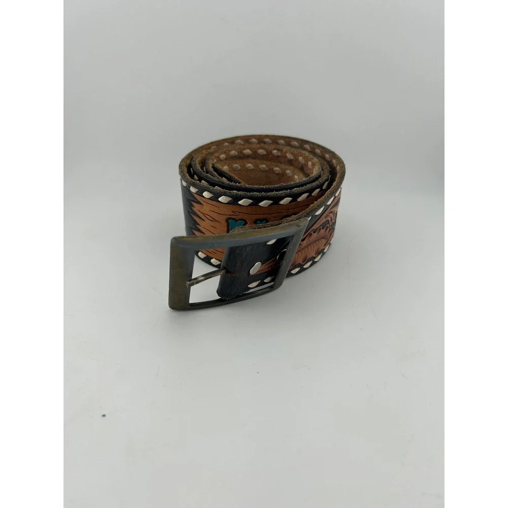 Vintage Hand Tooled Leather Belt Ulysses Western Cowboy‎ Style Mens